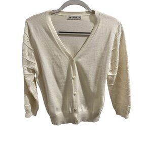 🍒 2/$20 🍒 Ivory Button-Up Pierced Sleeve Cardigan sz Small